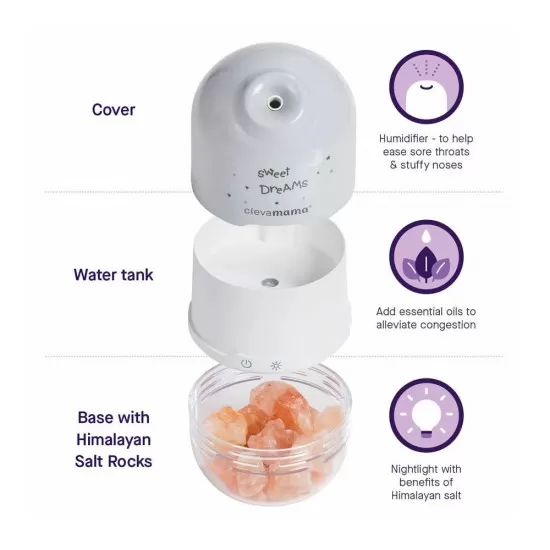 Lampa cu sare din Himalaya, umidificator cu lumina de noapte Clevamama 3070 Lampa cu sare din Himalaya, umidificator cu lumina de noapte Clevamama 3070