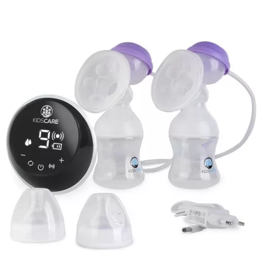 Pompa de san electrica dubla cu acumulator, cu functie de masaj si 15 niveluri de aspiratie Kidscare Pompa de san electrica dubla cu acumulator, cu functie de masaj si 15 niveluri de aspiratie Kidscare