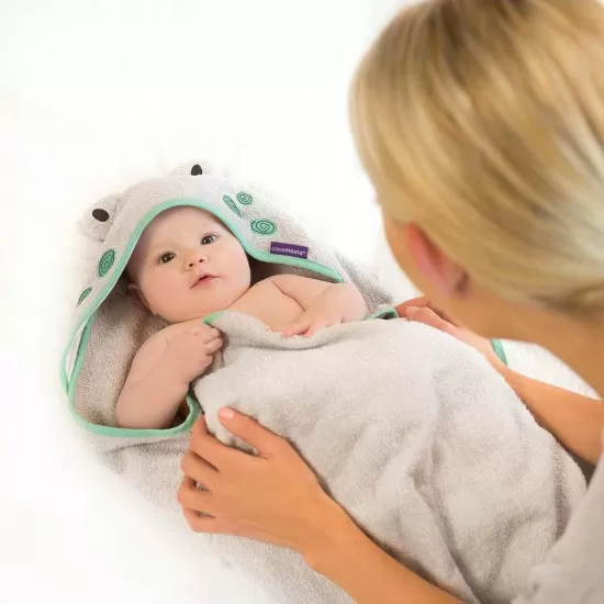 Prosop de baie pentru bebelus si mama Bamboo Frog grey Clevamama