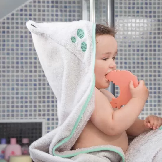 Prosop de baie pentru bebelus si mama Bamboo Frog grey Clevamama