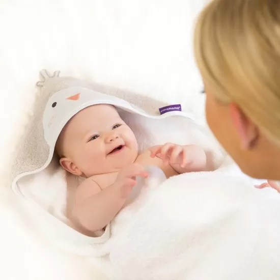 Prosop de baie pentru bebelus si mama Bamboo Penguin white Clevamama Prosop de baie pentru bebelus si mama Bamboo Penguin white Clevamama