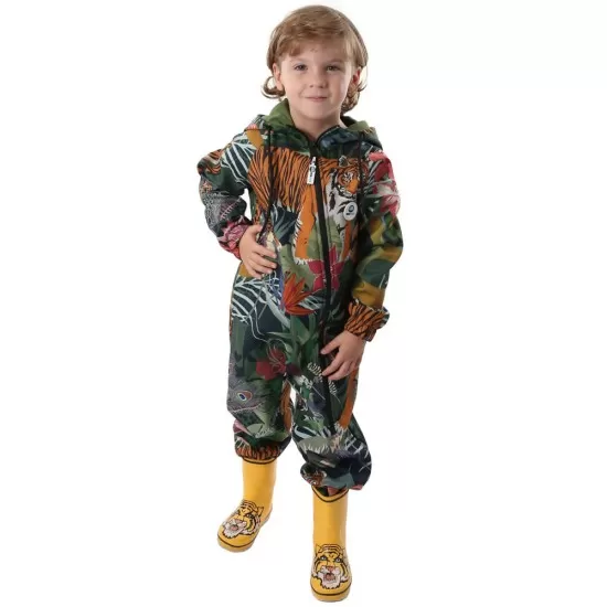 Salopeta impermeabila pentru copii Kidscare, cu protectie la vant si apa cu imprimeu Jungla - marime 104 Salopeta impermeabila pentru copii Kidscare, cu protectie la vant si apa cu imprimeu Jungla - marime 104