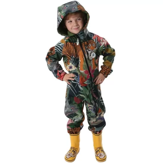 Salopeta impermeabila pentru copii Kidscare, cu protectie la vant si apa cu imprimeu Jungla - marime 122 Salopeta impermeabila pentru copii Kidscare, cu protectie la vant si apa cu imprimeu Jungla - marime 122