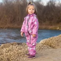 Salopeta impermeabila pentru copii Kidscare, cu protectie la vant si apa cu imprimeu Unicorni - marime 92