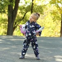 Salopeta impermeabila pentru copii Kidscare, cu protectie la vant si apa cu imprimeu Unicorni Navy - marime 92