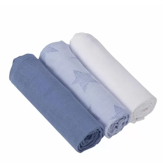 Set 3 paturici de muselina albastru Clevamama 3540 Set 3 paturici de muselina albastru Clevamama 3540