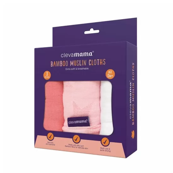 Set 3 paturici de muselina roz Clevamama 3539 Set 3 paturici de muselina roz Clevamama 3539