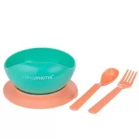 Set bol cu ventuza si tacamuri Clevamama Verde