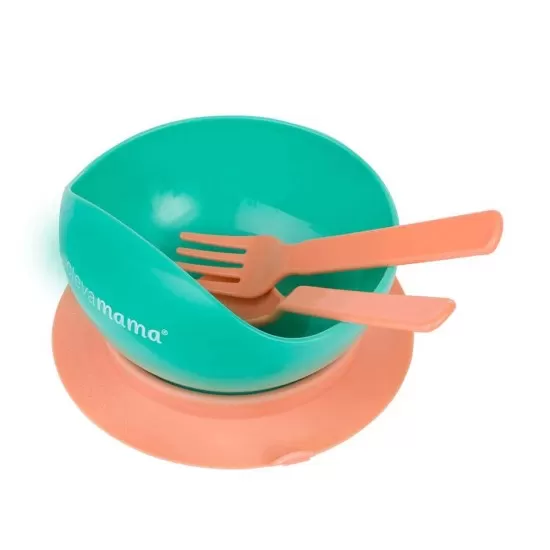 Set bol cu ventuza si tacamuri Clevamama Verde