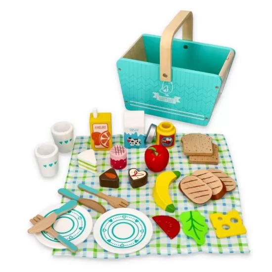 Set de joaca 26 piese din lemn, cos pentru picnic Lelin L40203 Set de joaca 26 piese din lemn, cos pentru picnic Lelin L40203