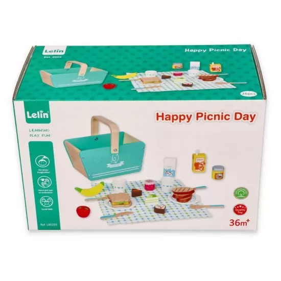 Set de joaca 26 piese din lemn, cos pentru picnic Lelin L40203 Set de joaca 26 piese din lemn, cos pentru picnic Lelin L40203