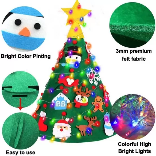 Brad de Craciun din Fetru model Conic 3D, 90x55cm cu 18 decoratiuni si banda LED inclusa Bambinice Brad de Craciun din Fetru model Conic 3D, 90x55cm cu 18 decoratiuni si banda LED inclusa Bambinice