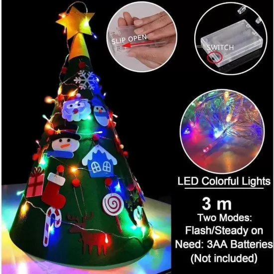 Brad de Craciun din Fetru model Conic 3D, 90x55cm cu 18 decoratiuni si banda LED inclusa Bambinice Brad de Craciun din Fetru model Conic 3D, 90x55cm cu 18 decoratiuni si banda LED inclusa Bambinice