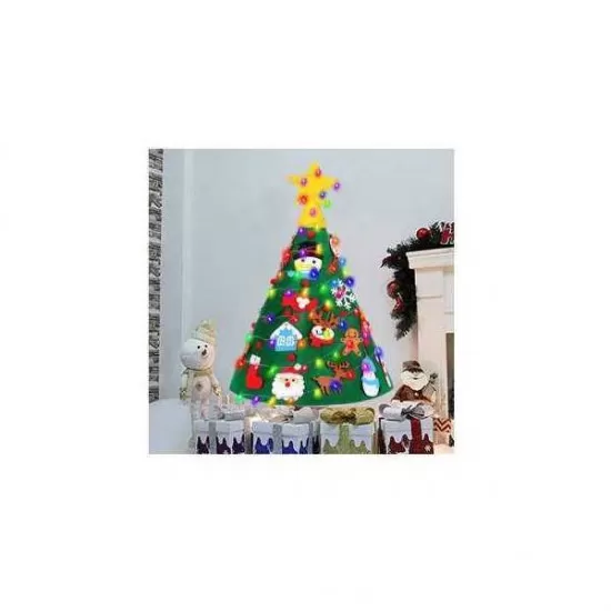 Brad de Craciun din Fetru model Conic 3D, 90x55cm cu 18 decoratiuni si banda LED inclusa Bambinice Brad de Craciun din Fetru model Conic 3D, 90x55cm cu 18 decoratiuni si banda LED inclusa Bambinice