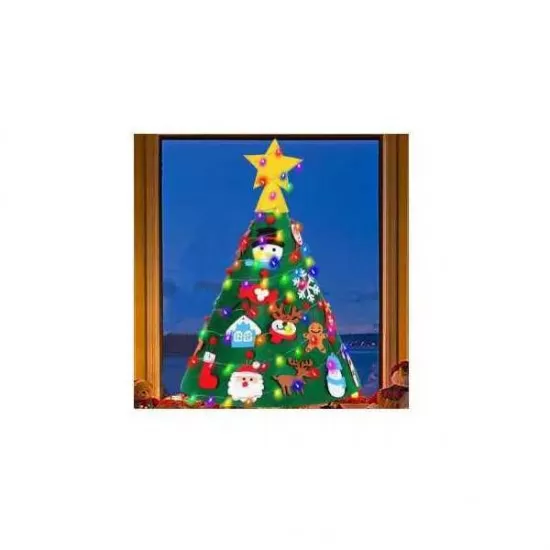 Brad de Craciun din Fetru model Conic 3D, 90x55cm cu 18 decoratiuni si banda LED inclusa Bambinice Brad de Craciun din Fetru model Conic 3D, 90x55cm cu 18 decoratiuni si banda LED inclusa Bambinice