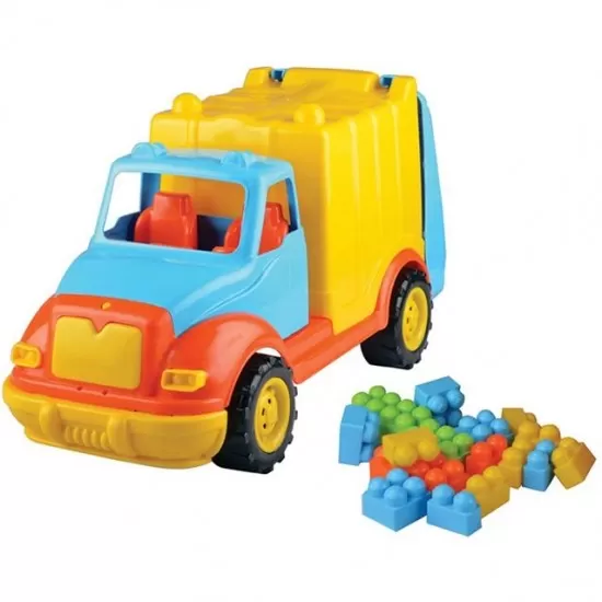 Camion pentru gunoi 48 cm cu 38 piese constructie Ucar Toys UC86 Camion pentru gunoi 48 cm cu 38 piese constructie Ucar Toys UC86