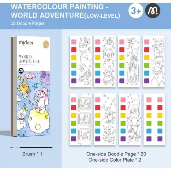 Carte de colorat cu apa, pensula de pictat si culori incluse, 19 x 8 x 1.3 cm, World Adventure Mideer MD4225 Carte de colorat cu apa, pensula de pictat si culori incluse, 19 x 8 x 1.3 cm, World Adventure Mideer MD4225