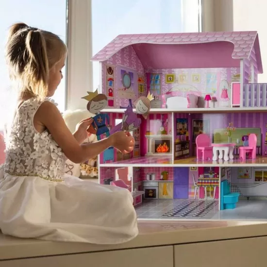 Casa de papusi cu 3 nivele si o inaltime de 70 cm Kruzzel Casa de papusi cu 3 nivele si o inaltime de 70 cm Kruzzel