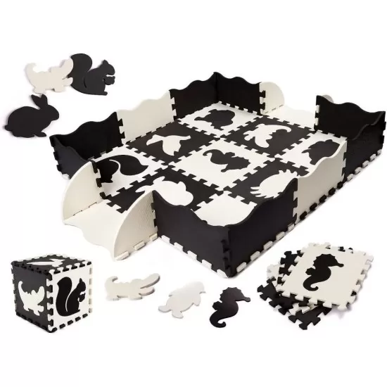 Covor puzzle cu laterale 25 piese Ikonka IK17566 Negru/Gri/Bej Covor puzzle cu laterale 25 piese Ikonka IK17566 Negru/Gri/Bej