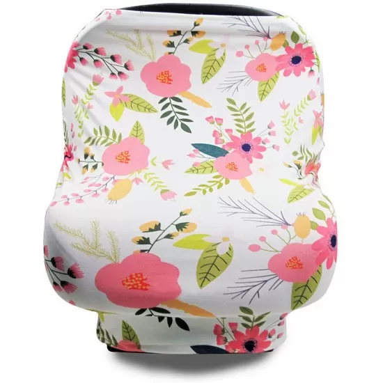 Husa multifunctionala 4 in 1 - Esarfa alaptare, husa pentru cosulet auto, cos cumparaturi si scaun de masa Alb/Roz/Flowers Husa multifunctionala 4 in 1 - Esarfa alaptare, husa pentru cosulet auto, cos cumparaturi si scaun de masa Alb/Roz/Flowers