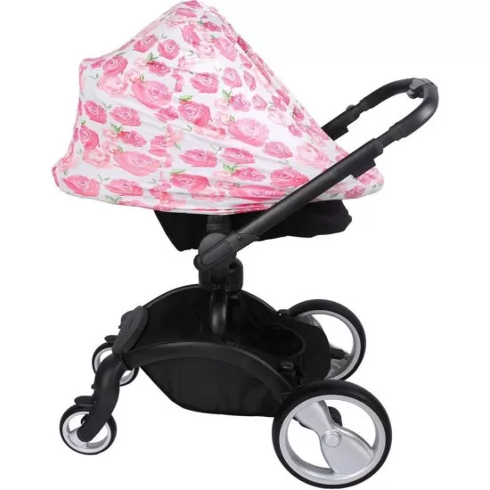Husa multifunctionala 4 in 1- Esarfa alaptare, husa pentru cosulet auto, cos cumparaturi si scaun de masa Bambinice Alb/Roz/Roses