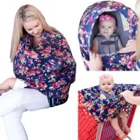Husa multifunctionala 4 in 1 - Esarfa alaptare, husa pentru cosulet auto, cos cumparaturi si scaun de masa Bambinice Albastru/Roz/Roses