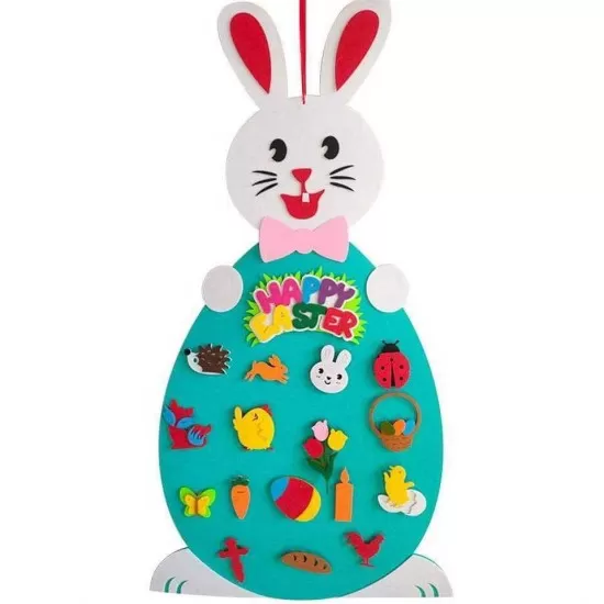 Iepuras din fetru cu 19 decoratiuni 95x47 cm Bambinice Iepuras din fetru cu 19 decoratiuni 95x47 cm Bambinice