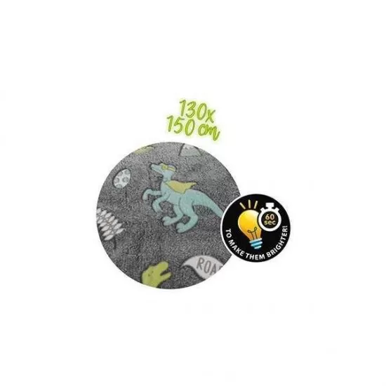 Paturica cu dinozauri fosforescenti 130x150 cm Toi-Toys TT35562A gri Paturica cu dinozauri fosforescenti 130x150 cm Toi-Toys TT35562A gri