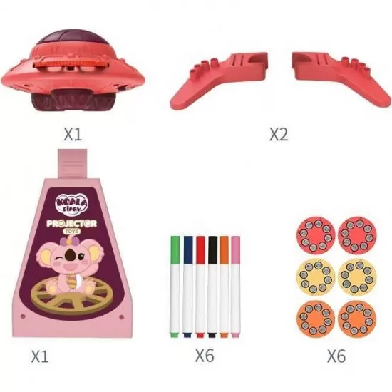 Proiector desen cu 6 diapozitive si 6 carioci incluse Koala Diary KD80308 Roz Proiector desen cu 6 diapozitive si 6 carioci incluse Koala Diary KD80308 Roz