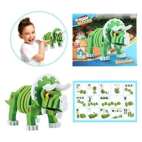 Puzzle 3D Spuma Dino Triceraptos 63 piese Toi-Toys Verde Puzzle 3D Spuma Dino Triceraptos 63 piese Toi-Toys Verde