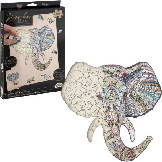 Puzzle Lemn Elefant, 137 piese, 30x22.5 cm Grafix Puzzle Lemn Elefant, 137 piese, 30x22.5 cm Grafix