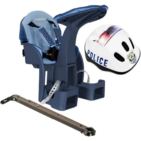 Scaun bicicleta copii SafeFront Deluxe,  Pozitie montare Centru, 15 Kg si Casca Protectie XS 44-48 Police WeeRide WR10SKPL Denim