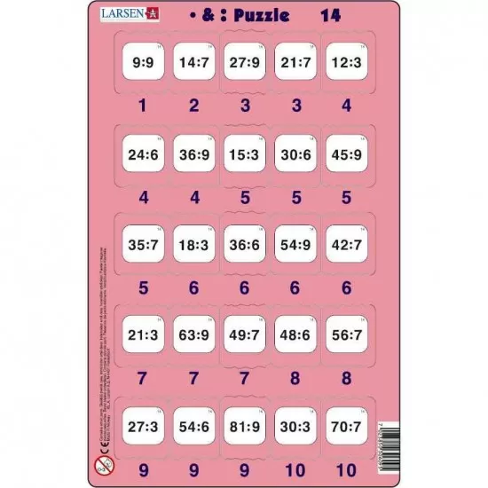 Set 16 Puzzle-uri Inmultire si Impartire, 25 Piese Larsen LRP49 Set 16 Puzzle-uri Inmultire si Impartire, 25 Piese Larsen LRP49