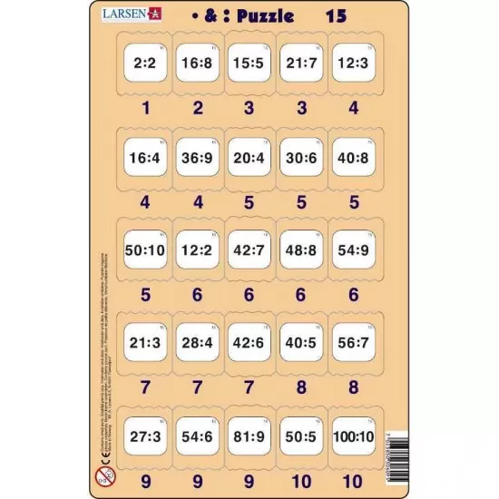 Set 16 Puzzle-uri Inmultire si Impartire, 25 Piese Larsen LRP49 Set 16 Puzzle-uri Inmultire si Impartire, 25 Piese Larsen LRP49