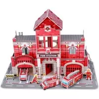Set constructie puzzle 3D Statie de pompieri Fiesta Crafts 72 piese