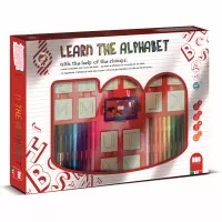 Set educativ cu stampile Alfabet 46 piese, 26 stampile, tus, 18 carioci si caiet cu activitati Multiprint MP1941