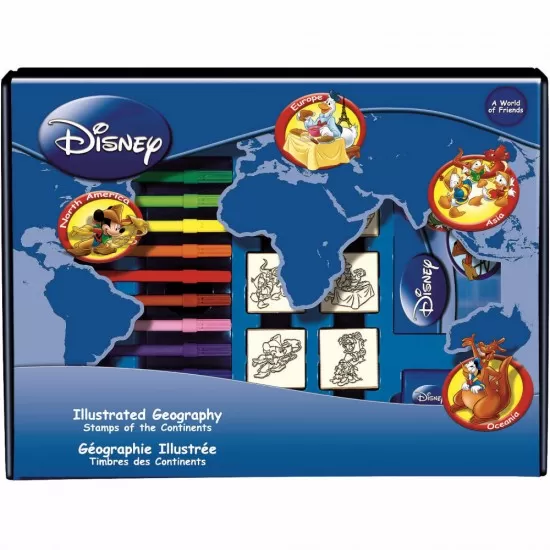 Set educativ cu stampile Geografia Disney 23 piese, 7 stampile, tus, 12 carioci, rigla, harta lumii si caiet cu activitati Multiprint MP1938 Set educativ cu stampile Geografia Disney 23 piese, 7 stampile, tus, 12 carioci, rigla, harta lumii si caiet cu activitati Multiprint MP1938