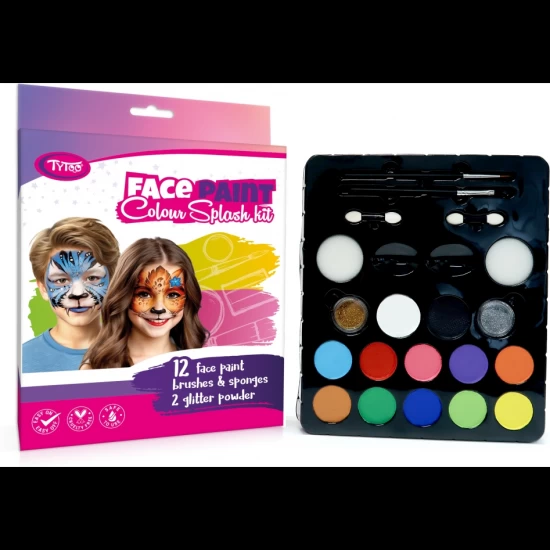 Set pictura pe fata Colour Splash 12 culori, 2 pulbere cu sclipici Tytoo Set pictura pe fata Colour Splash 12 culori, 2 pulbere cu sclipici Tytoo