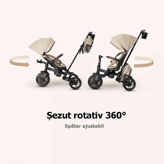 Tricicleta ultrapliabila cu scaun pivotant si copertina detasabila Qplay Comfo Max Bej