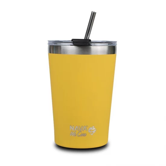 Cana termoizolanta cu pai Nava 450 ml galben Cana termoizolanta cu pai Nava 450 ml galben
