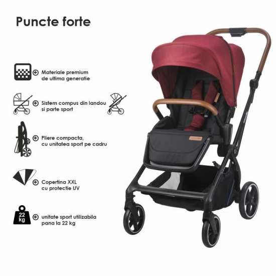 Carucior modular 3 in 1 Coccolle Saliara Cabernet+ Scoica auto iSize Coccolle Knox Black