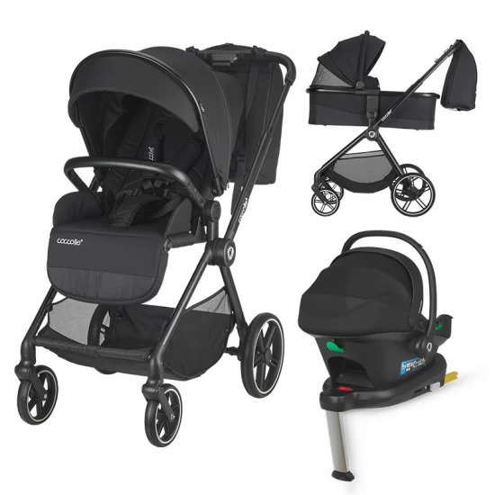 Carucior modular 4 in 1 Coccolle Lissia Anthracite cu Scoica auto iSize Coccolle Knox Black si Baza isofix iSize Coccolle Knox