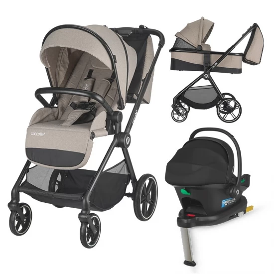 Carucior modular 4 in 1 Coccolle Lissia Butternut Beige cu Scoica auto iSize Coccolle Knox Black si Baza isofix iSize Coccolle Knox