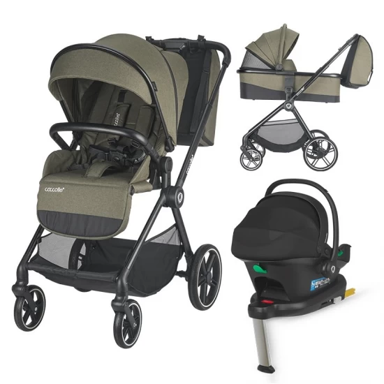 Carucior modular 4 in 1 Coccolle Lissia Moss green cu Scoica auto iSize Coccolle Knox Black si Baza isofix iSize Coccolle Knox