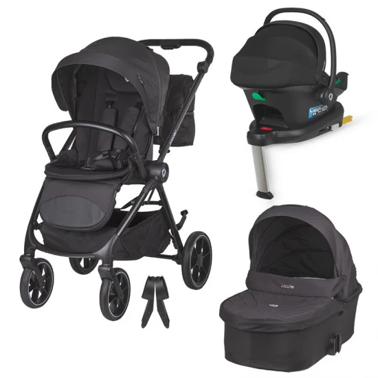 Carucior modular 4 in 1 Coccolle Serry Jet black cu Scoica auto iSize Coccolle Knox Black si Baza isofix iSize Coccolle Knox