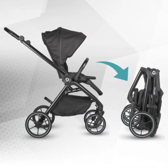 Carucior modular 4 in 1 Coccolle Serry Jet black cu Scoica auto iSize Coccolle Knox Black si Baza isofix iSize Coccolle Knox