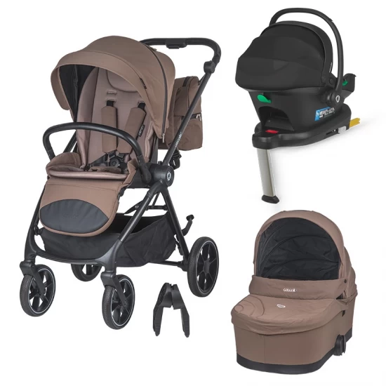 Carucior modular 4 in 1 Coccolle Serry Light Taupe cu Scoica auto iSize Coccolle Knox Black si Baza isofix iSize Coccolle Knox