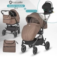 Carucior modular 4 in 1 Coccolle Serry Light Taupe cu Scoica auto iSize Coccolle Knox Black si Baza isofix iSize Coccolle Knox