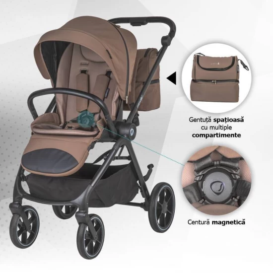 Carucior modular 4 in 1 Coccolle Serry Light Taupe cu Scoica auto iSize Coccolle Knox Black si Baza isofix iSize Coccolle Knox