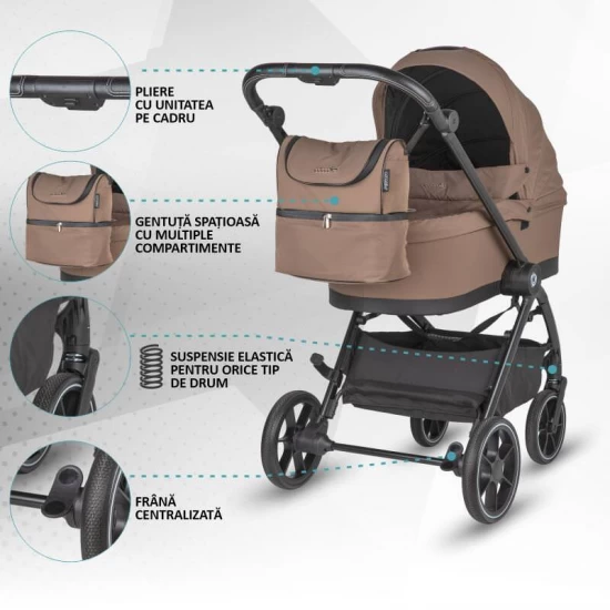 Carucior modular 4 in 1 Coccolle Serry Light Taupe cu Scoica auto iSize Coccolle Knox Black si Baza isofix iSize Coccolle Knox
